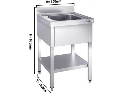 Dřezová skříňka PREMIUM z nerezové oceli - se spodní policí - 0,6 m - 1 dřez - D 40 x Š 40 x H 25 cm