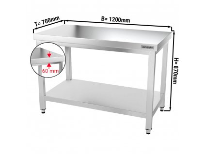Nerezový pracovný stôl PREMIUM - 1,2 m - s podnožou