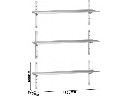 PREMIUM Nástenná polica - 1,8 x 0,3m - 3-poschodová