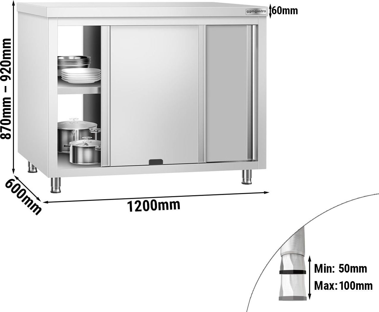 Nerezová pracovní skříňka PREMIUM - 1200x600 mm - průchozí