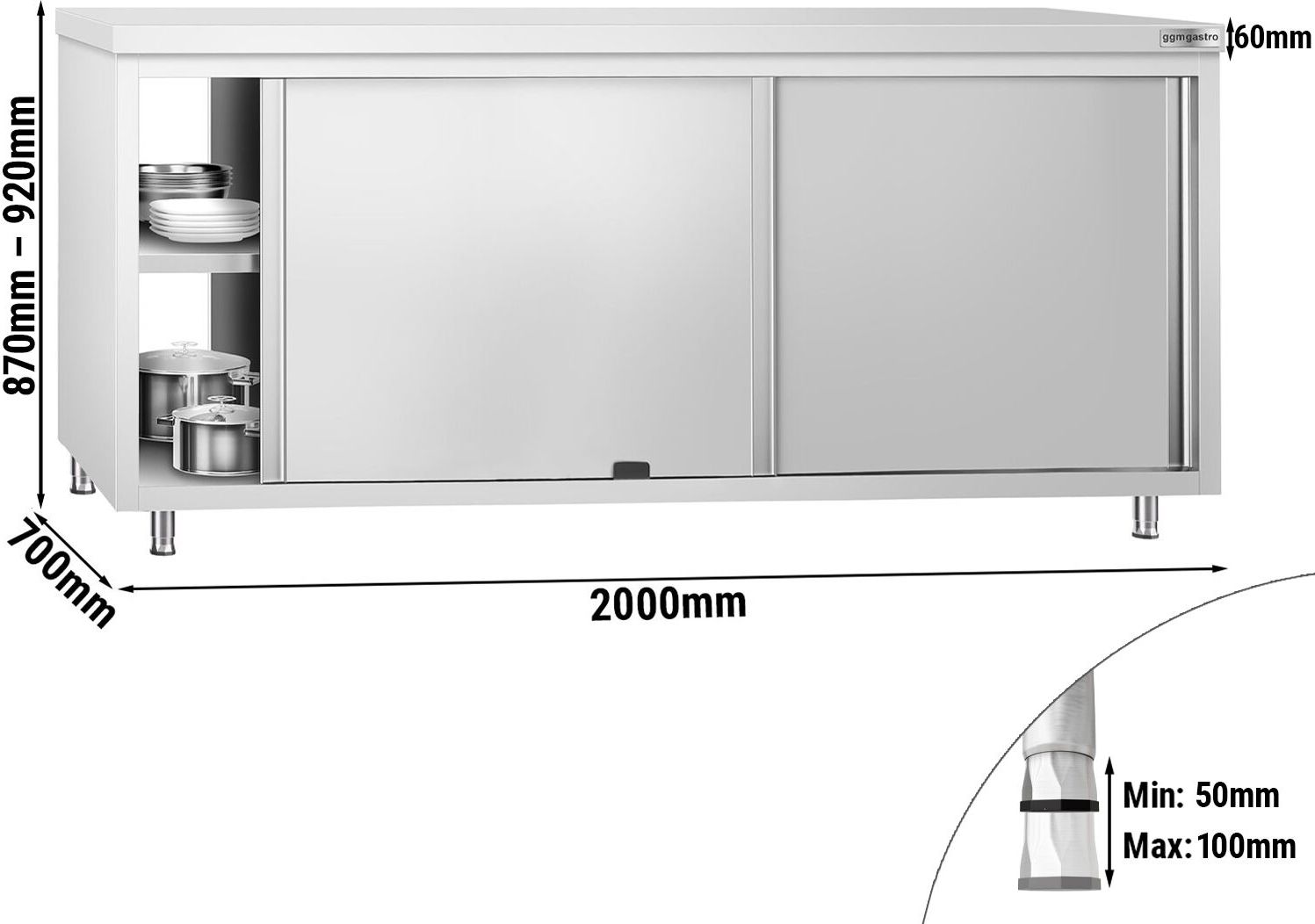 Nerezová pracovní skříňka PREMIUM - 2000x700 mm - průchozí