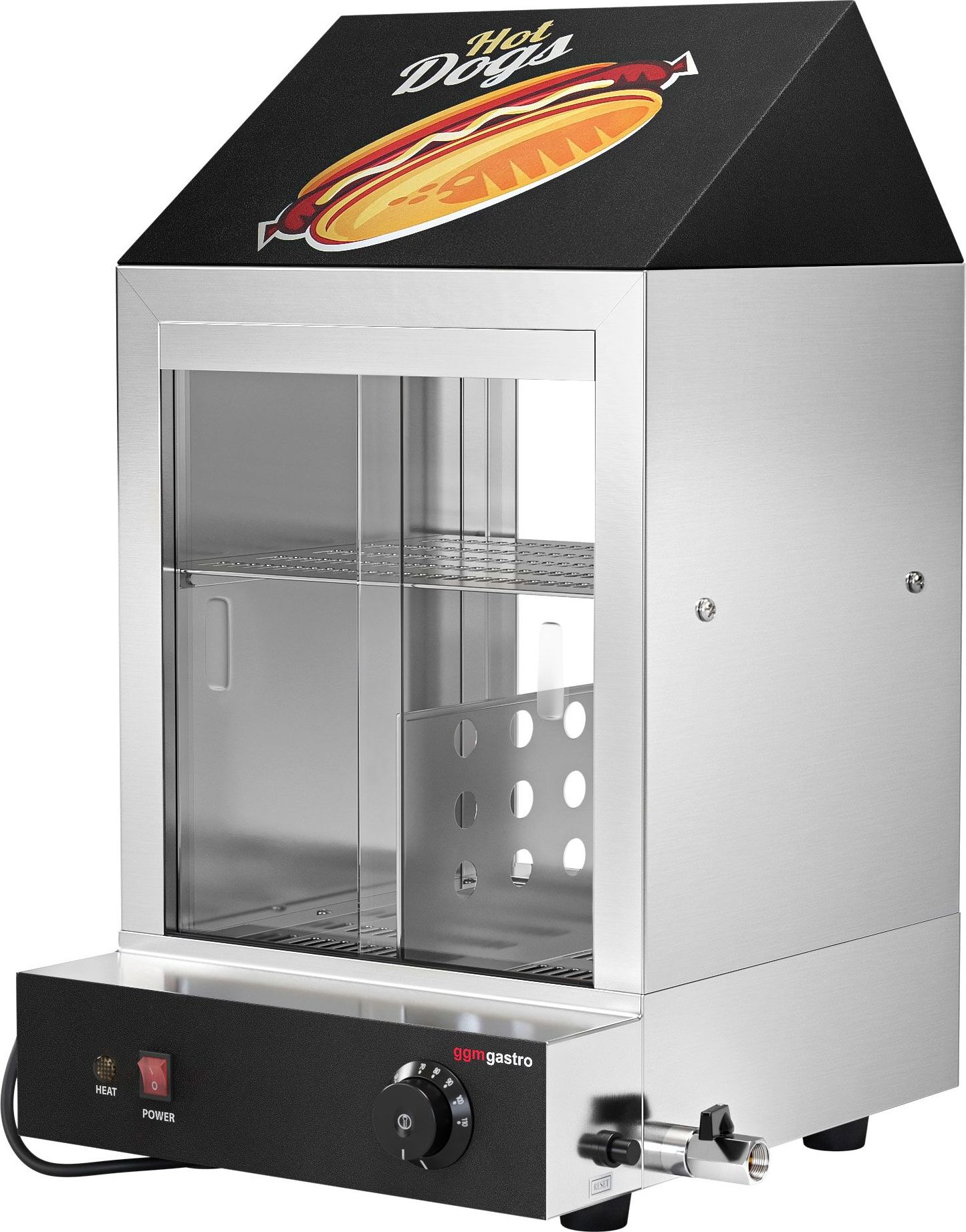 Hotdogovač / Ohřevná vitrína - 1,2 kW - 2 police
