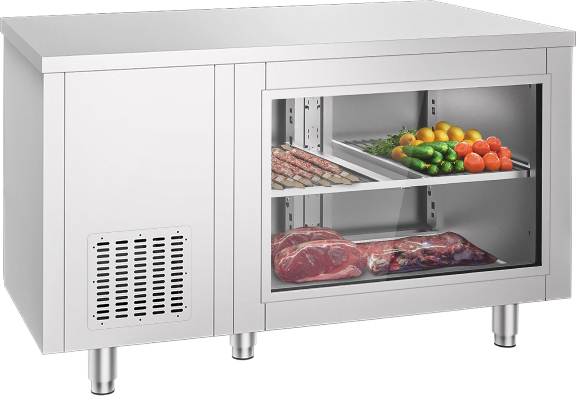 Chladicí stůl - 1400x700mm - 2 dveře vzadu - se skleněným čelem