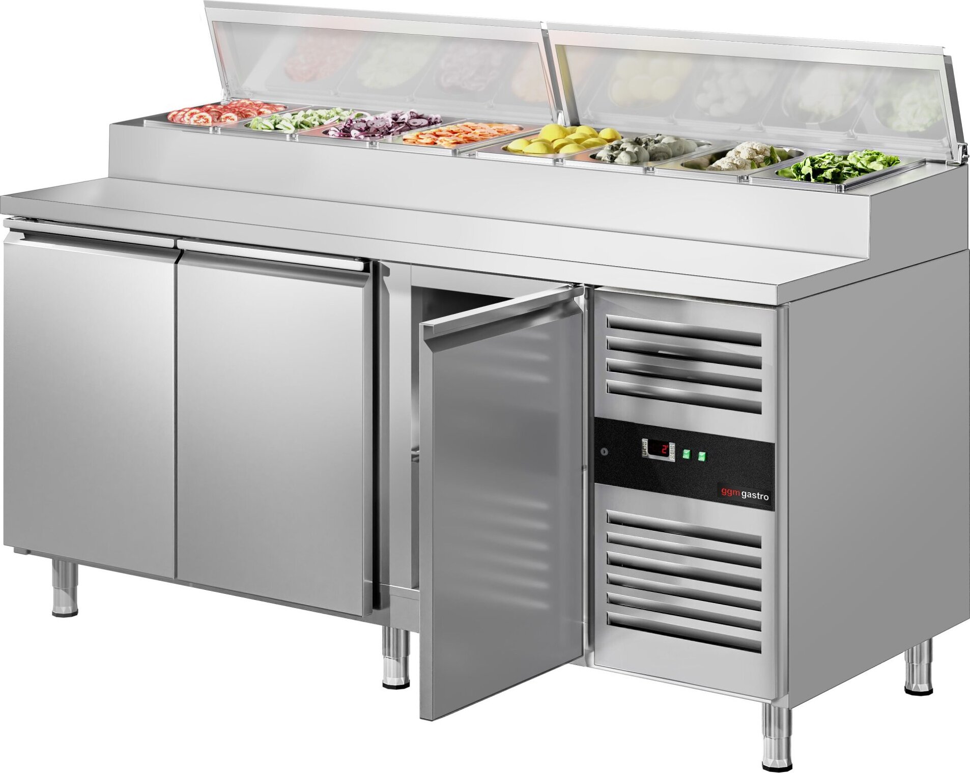 Přípravný chladicí stůl PREMIUM - 2020 mm - 3 dveře - pro 10× GN 1/3