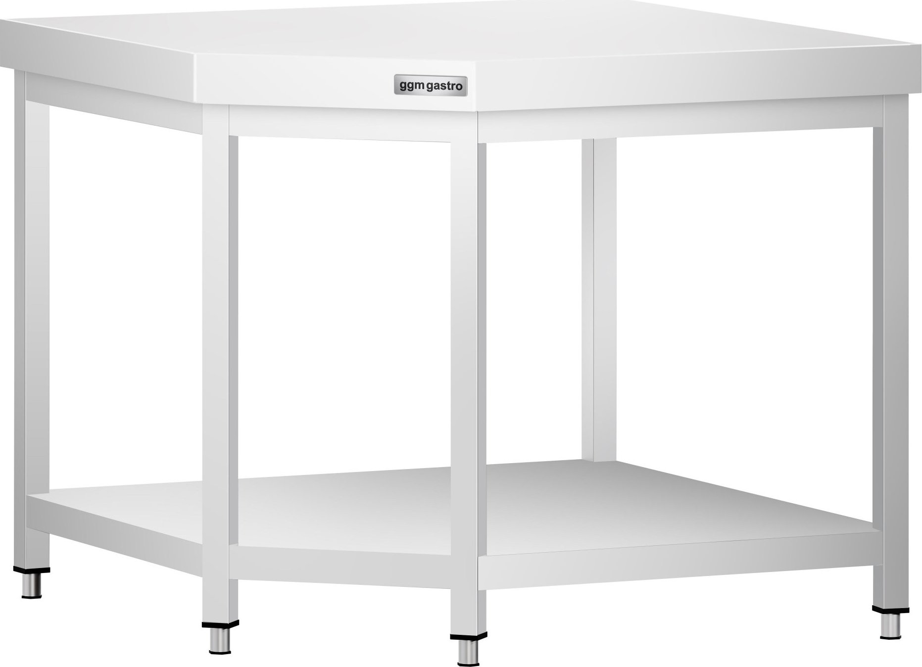 Rohový nerezový pracovní stůl PREMIUM - 1000x700 mm - se spodní policí a zadní lištou