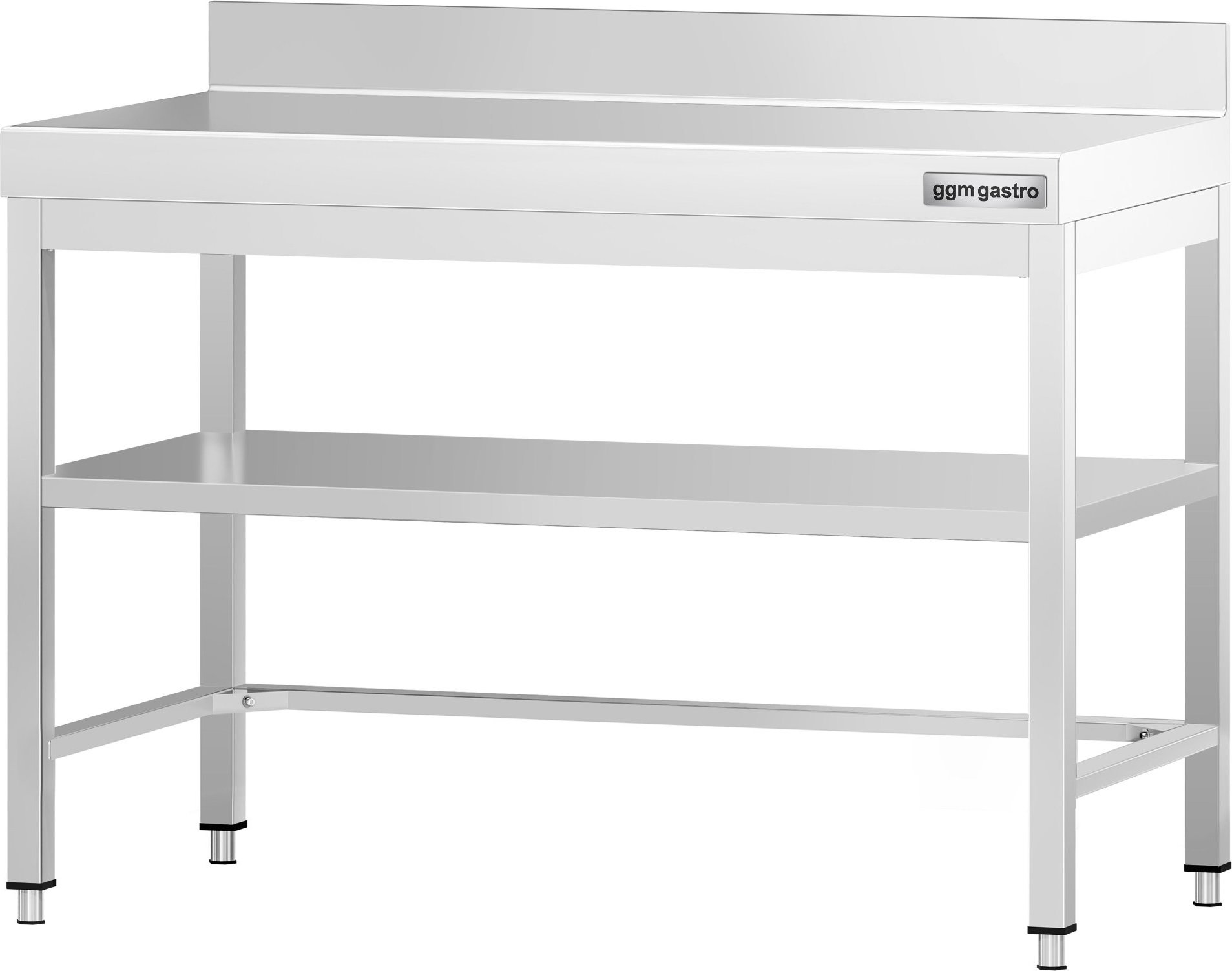 Nerezový pracovní stůl PREMIUM - 1000x800 mm, se spodní policí & se zadním lištou & s vyztužením