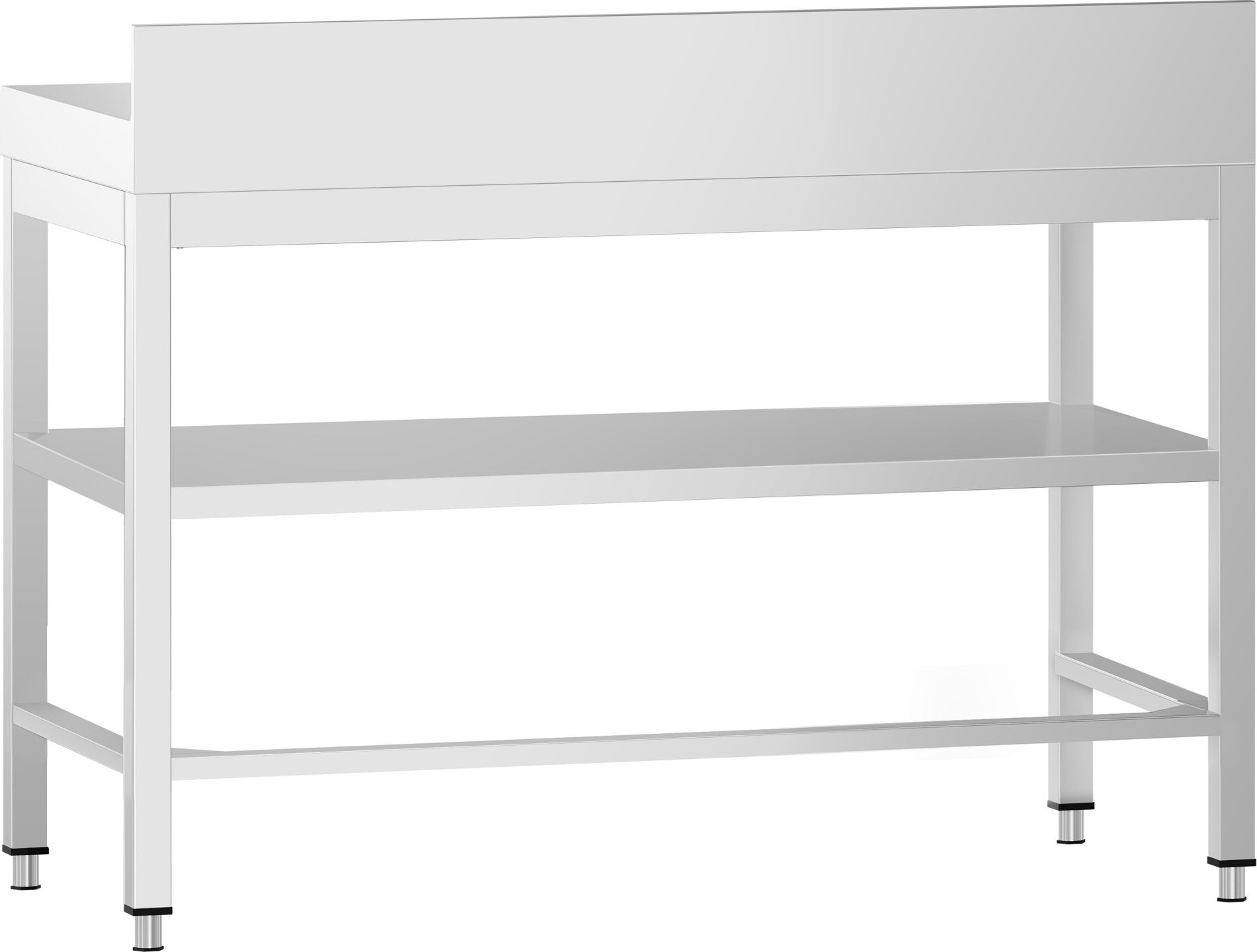 Nerezový pracovní stůl PREMIUM - 1000x800 mm, se spodní policí & se zadním lištou & s vyztužením