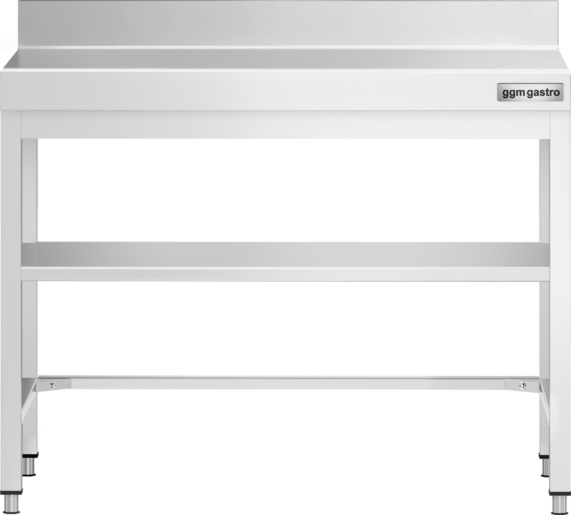 Nerezový pracovní stůl PREMIUM - 800x600 mm - se spodní policí, zadní lištou a vyztužením