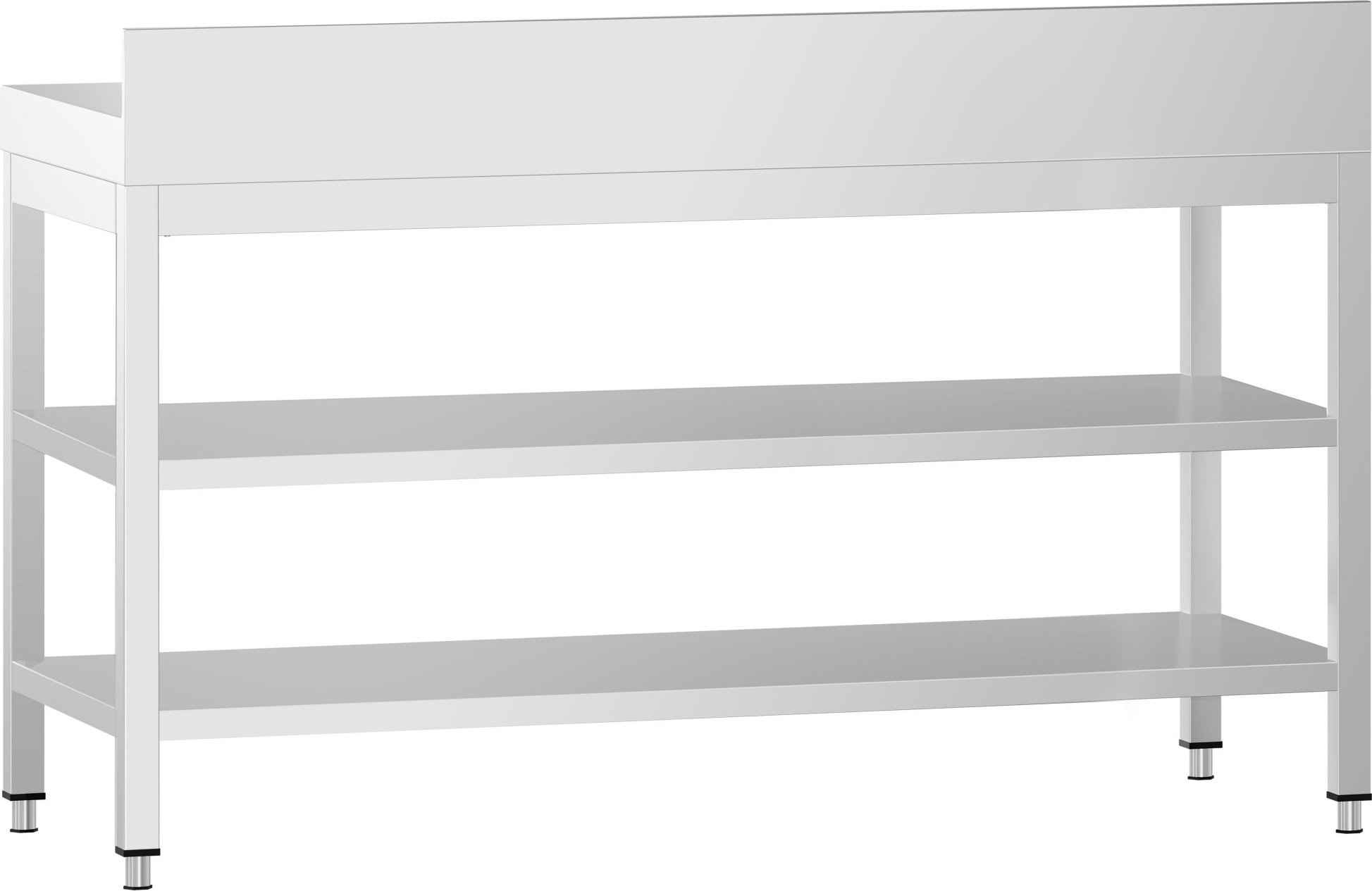 Nerezový pracovní stůl PREMIUM - 1600x800 mm - Se spodní policí, zadní lištou a mezipolicí