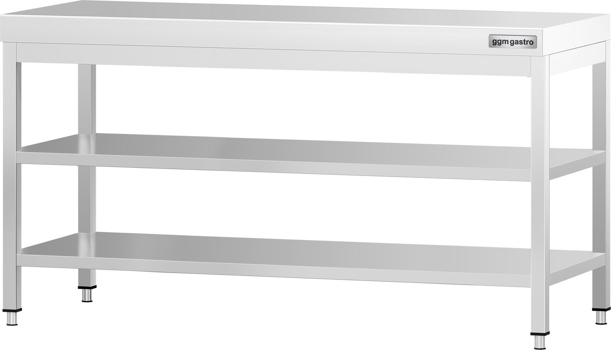 Nerezový pracovní stůl PREMIUM - 2000x600 mm - se spodní policí a mezipolicí