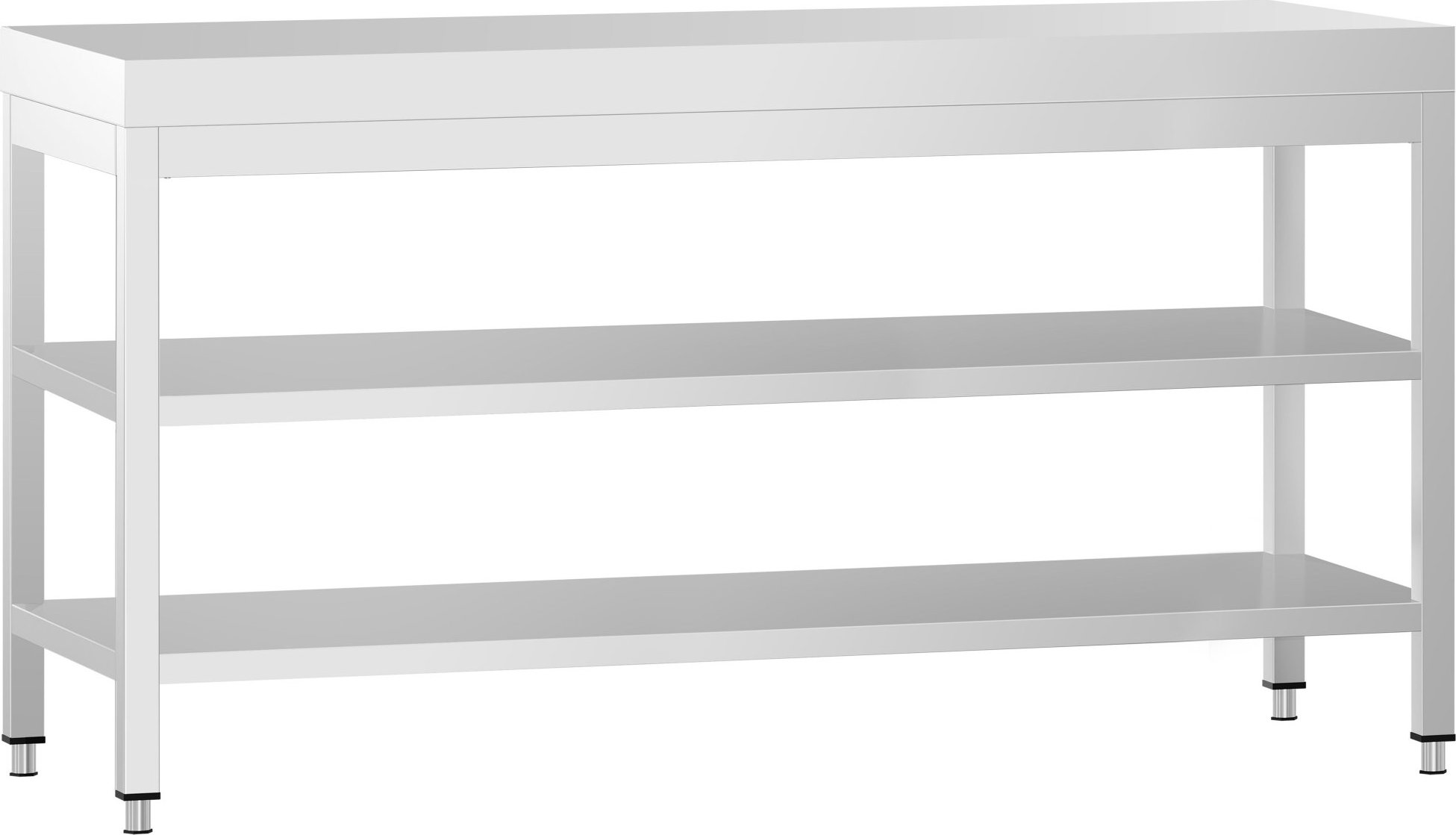 Nerezový pracovní stůl PREMIUM - 2000x600 mm - se spodní policí a mezipolicí