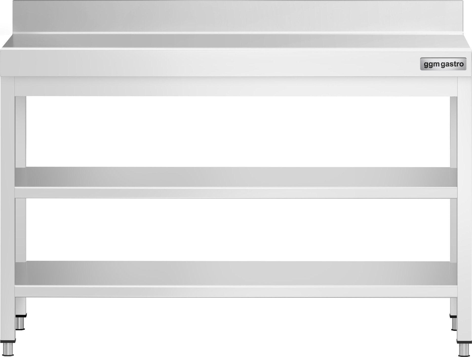 Nerezový pracovní stůl PREMIUM - 1200x600 mm - se spodní policí & se zadní lištou & s mezipolicí