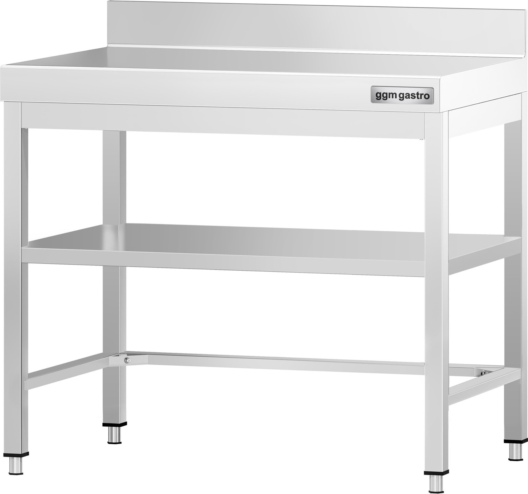 Nerezový pracovní stůl PREMIUM - 700x600 mm - se spodní policí, zadní lištou a vyztužením