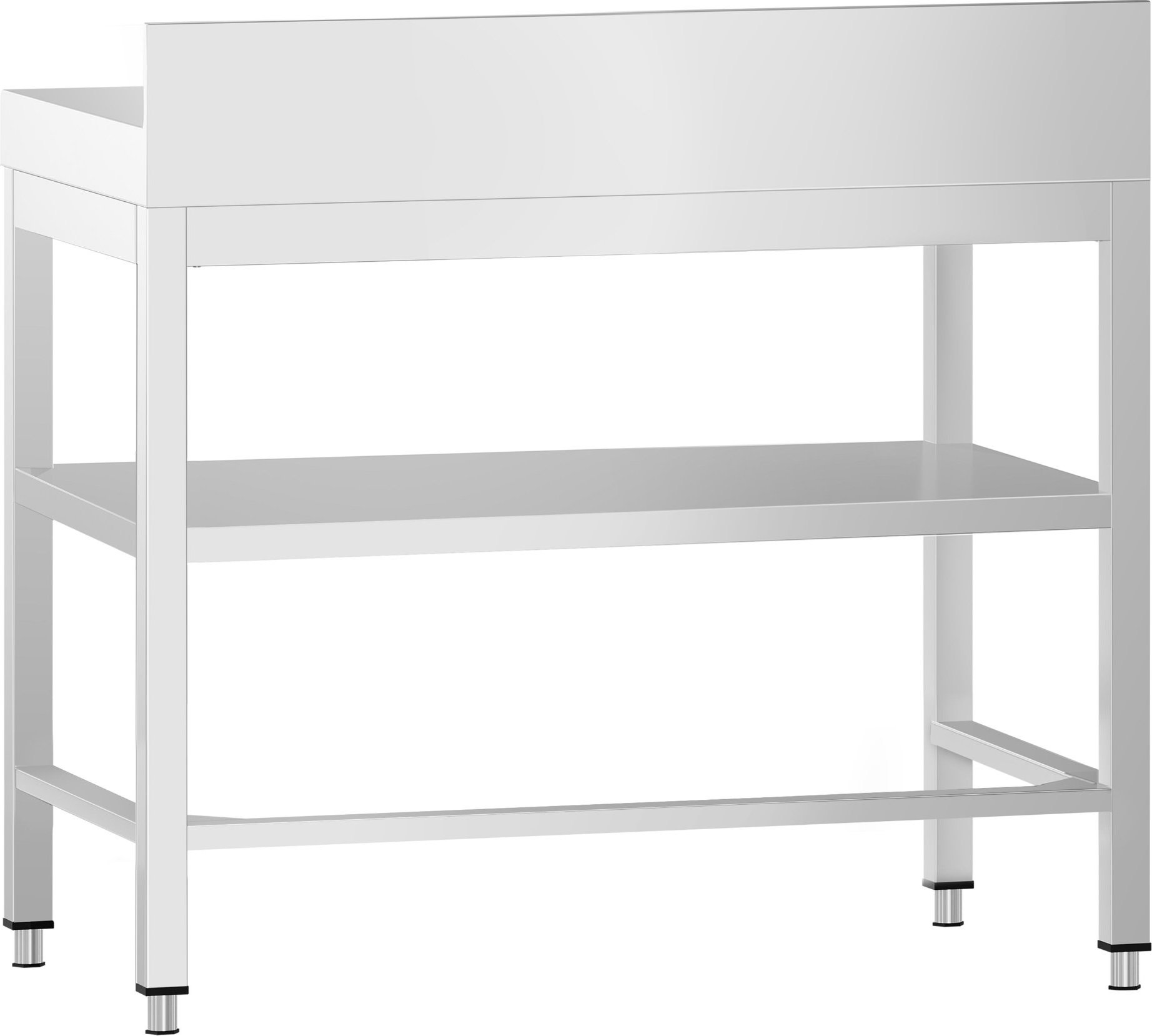 Nerezový pracovní stůl PREMIUM - 700x600 mm - se spodní policí, zadní lištou a vyztužením