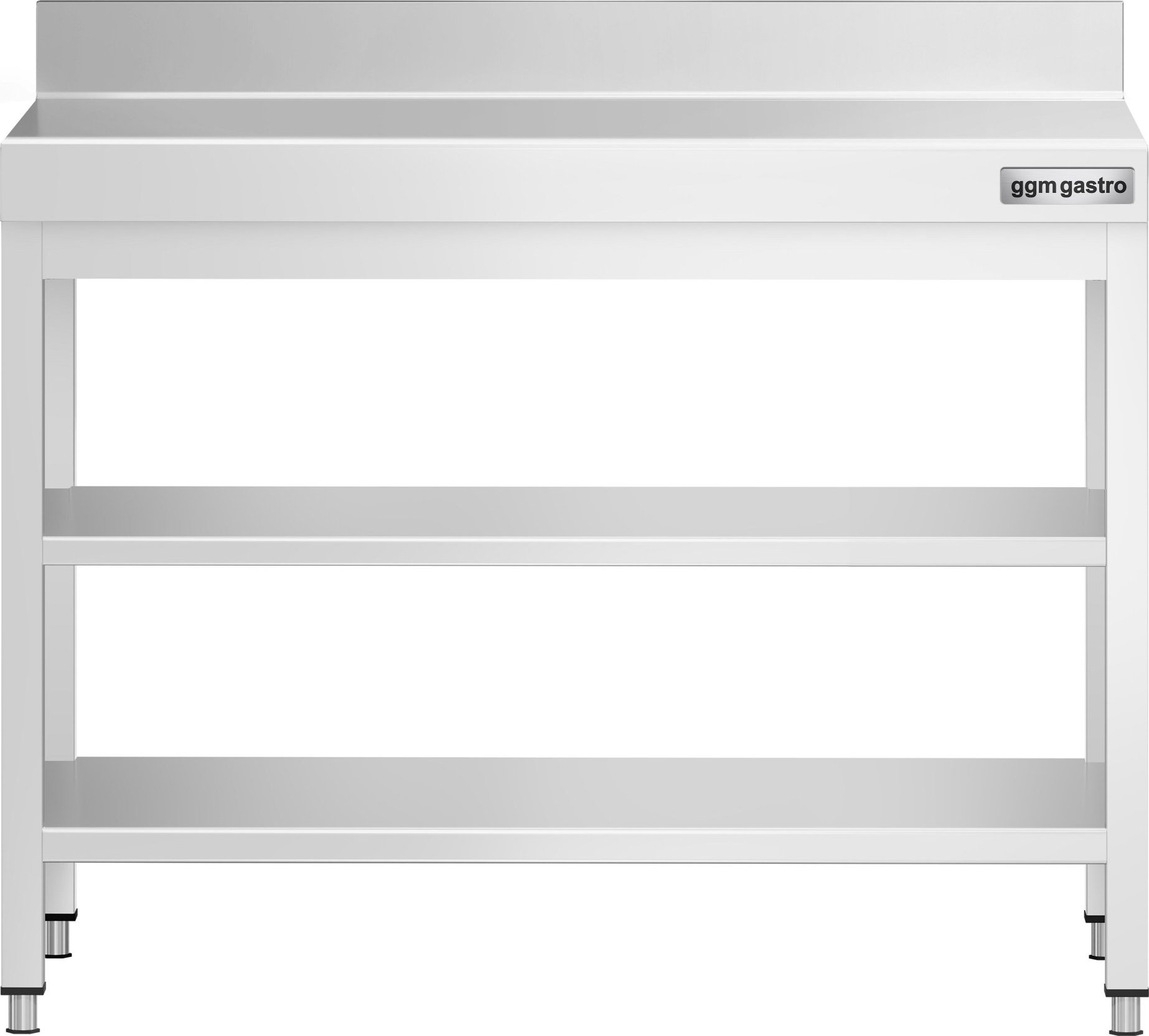 Nerezový pracovní stůl PREMIUM - 800x600 mm - se spodní policí, zadní lištou a střední policí