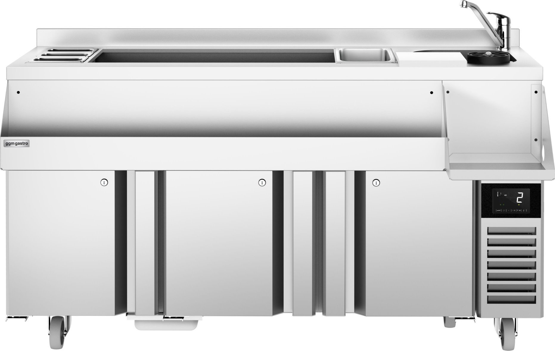 Koktejlová barová stanice s chlazením - 1600 mm - 235 L - 3 dveře & 230 V zásuvka