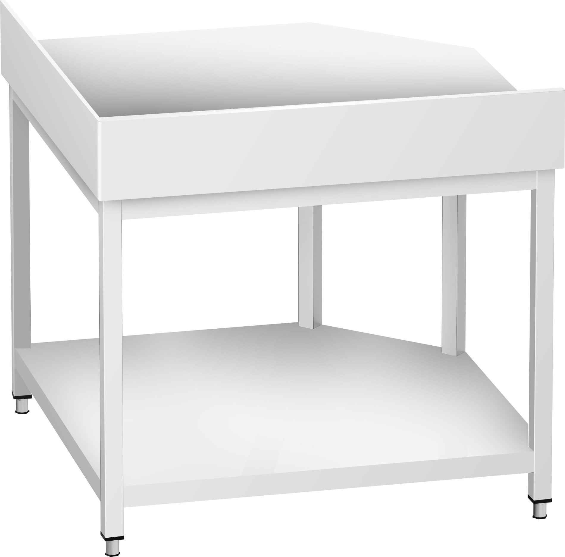 Rohový nerezový pracovní stůl PREMIUM - 1150x800 mm - se spodní policí a zadní lištou