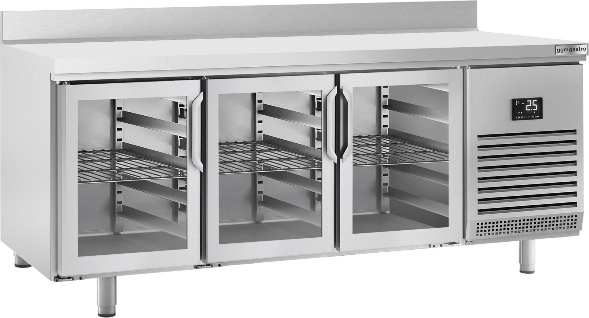 Chladicí stůl PREMIUM PLUS - 1960x600 mm - se 3 skleněnými dveřmi - se zadní lištou