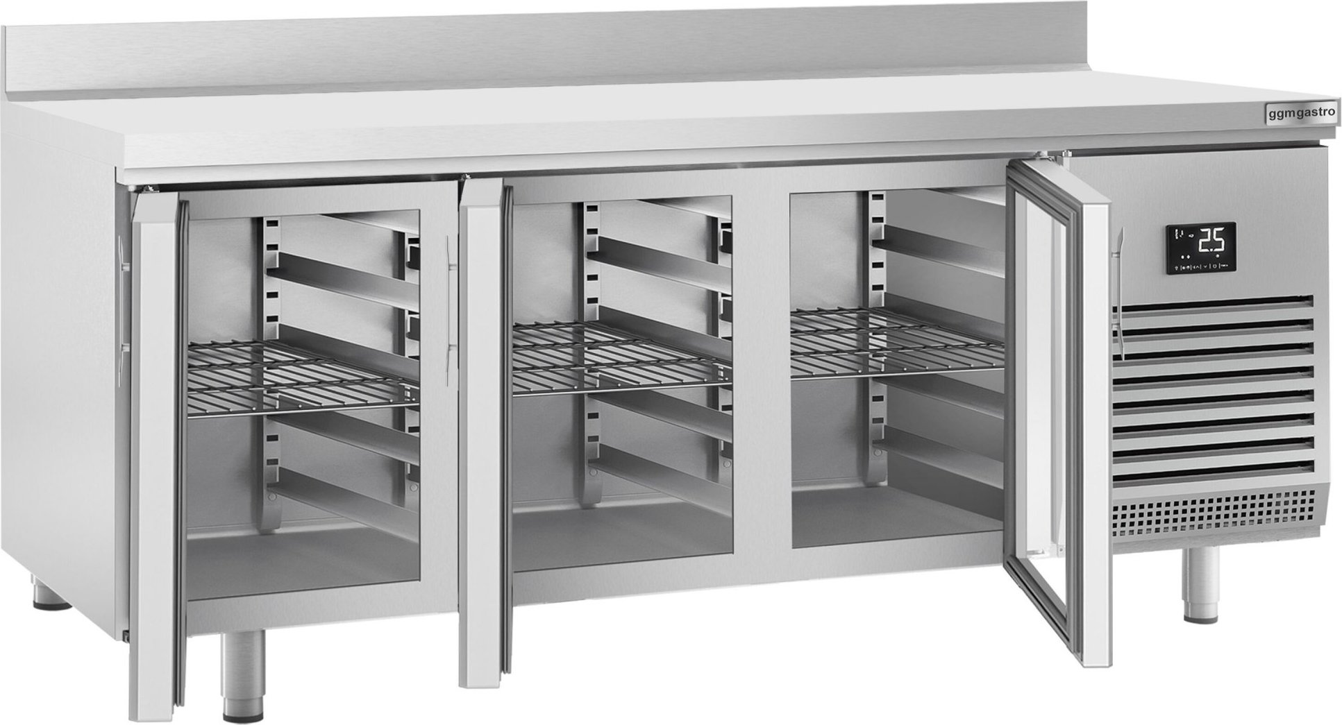 Chladicí stůl PREMIUM PLUS - 1960x600 mm - se 3 skleněnými dveřmi - se zadní lištou