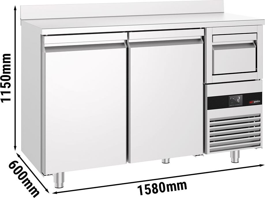 Barový chladicí stůl PREMIUM - 1580x600 mm - se 2 dveřmi, zadní lištou & odklepávačem na kávu
