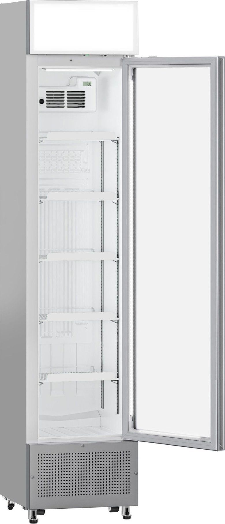 Lednice na nápoje - 435 mm - 145 l - bezrámové provedení - digitální teploměr - s 1 skleněnými dveřmi & osvětleným reklamním displejem