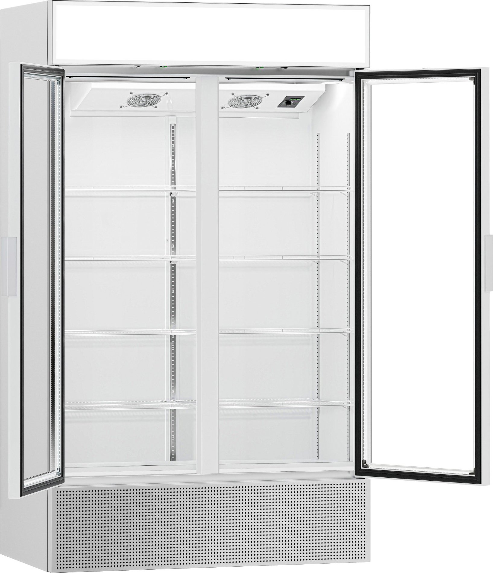Lednice na nápoje - bezrámové provedení - s 2 skleněné dveře & osvětleným reklamním displejem - 1 200 l - 1 200 mm