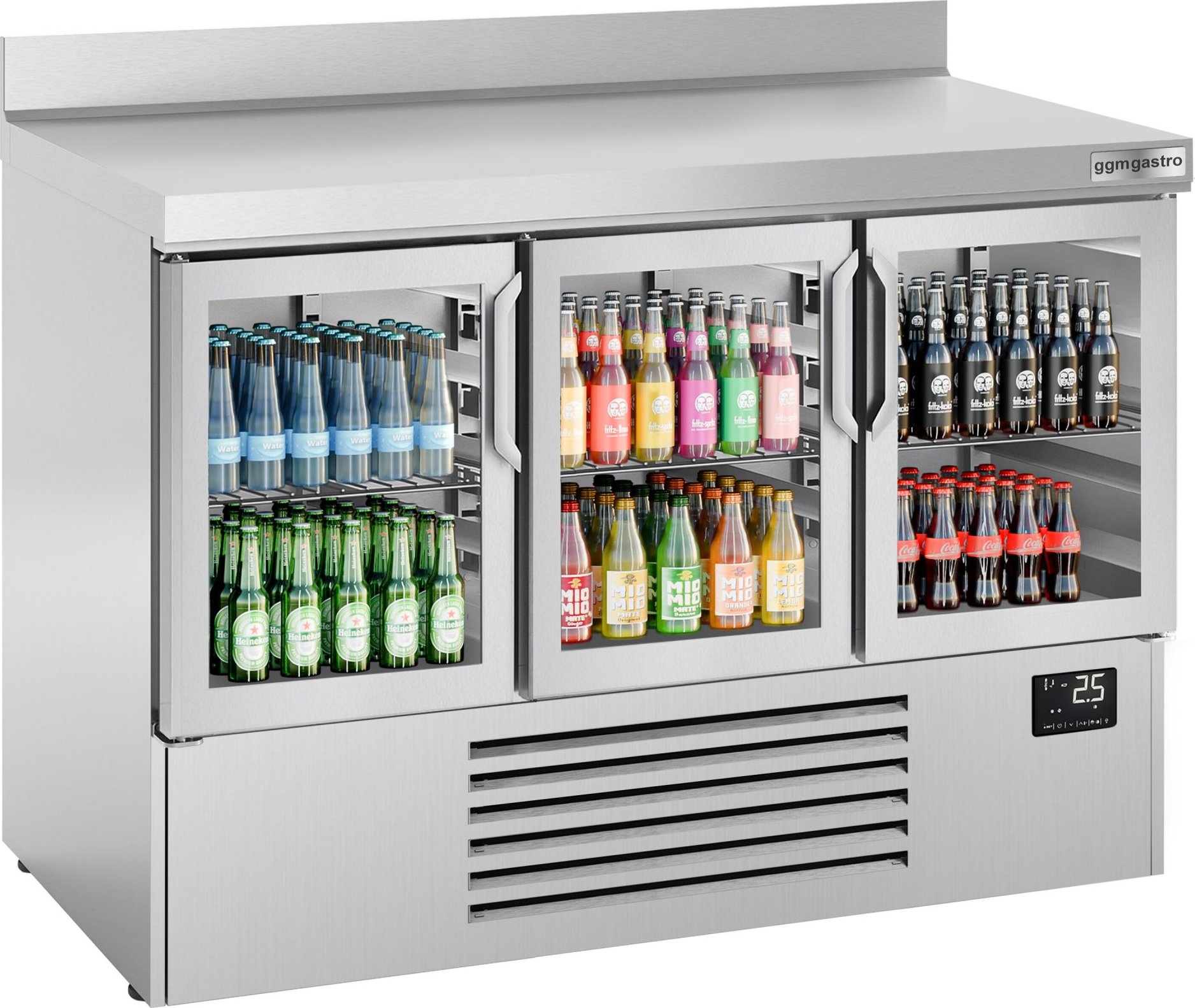 Chladicí stůl PREMIUM PLUS - 1460x700 mm - Se 3 skleněnými dveřmi - Se zadní lištou