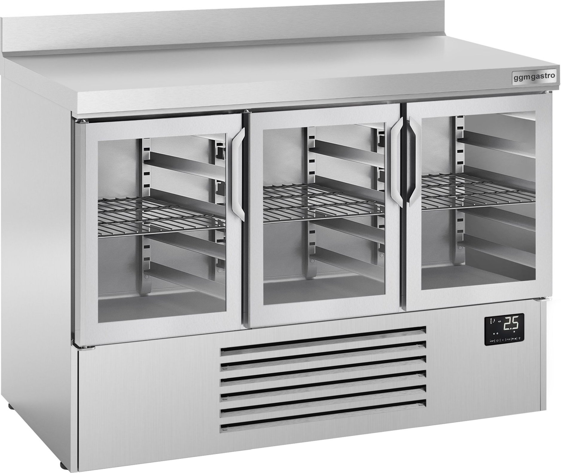 Chladicí stůl PREMIUM PLUS - 1460x700 mm - Se 3 skleněnými dveřmi - Se zadní lištou
