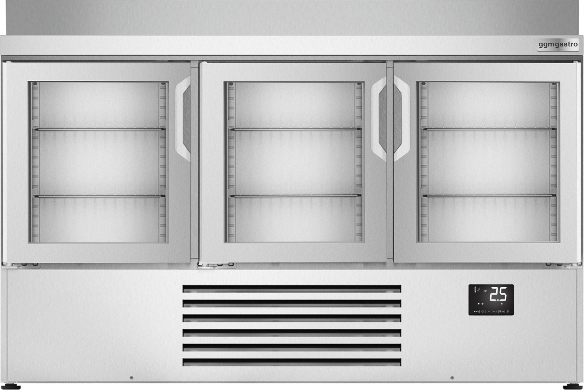 Chladicí stůl PREMIUM PLUS - 1460x700 mm - Se 3 skleněnými dveřmi - Se zadní lištou