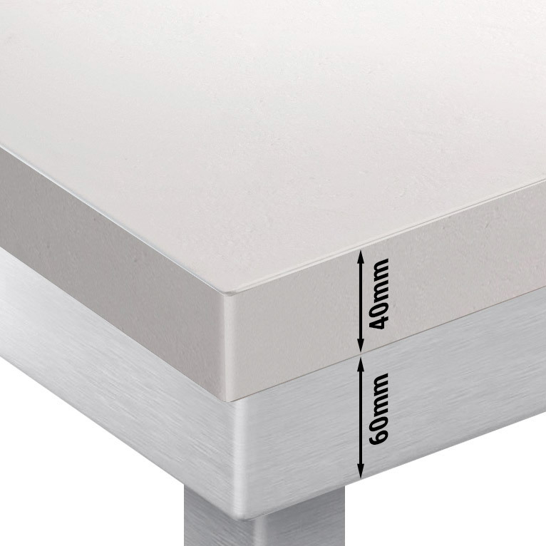 Nerezový pracovní stůl PREMIUM - 700x700 mm - se spodní policí - vč. bílé krájecí desky