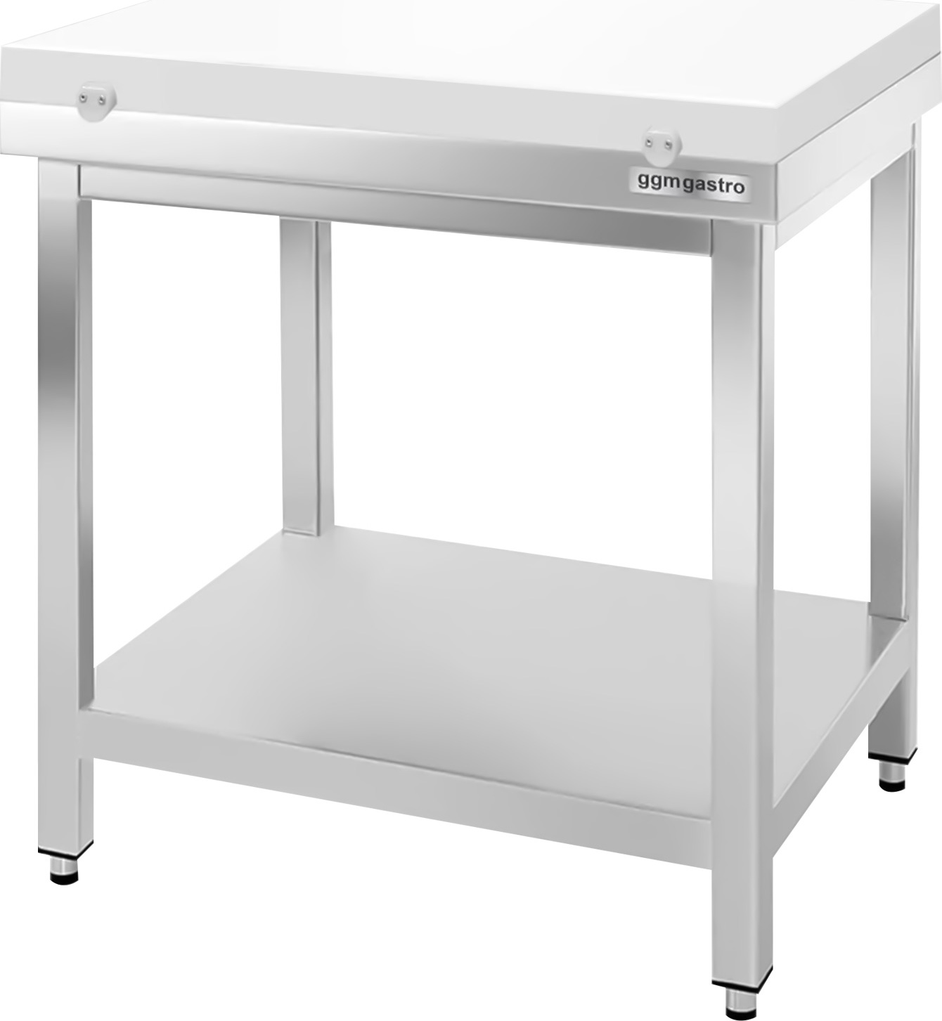 Nerezový pracovní stůl PREMIUM - 700x700 mm - se spodní policí - vč. bílé krájecí desky