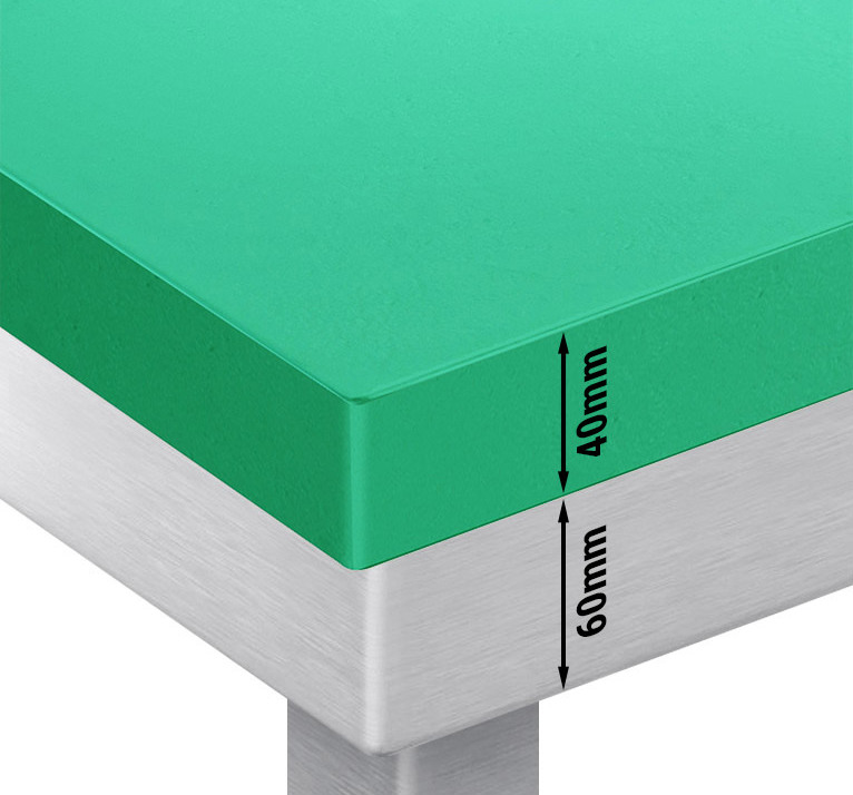 Nerezový pracovní stůl PREMIUM - 700x700 mm - se spodní policí - vč. zelené krájecí desky