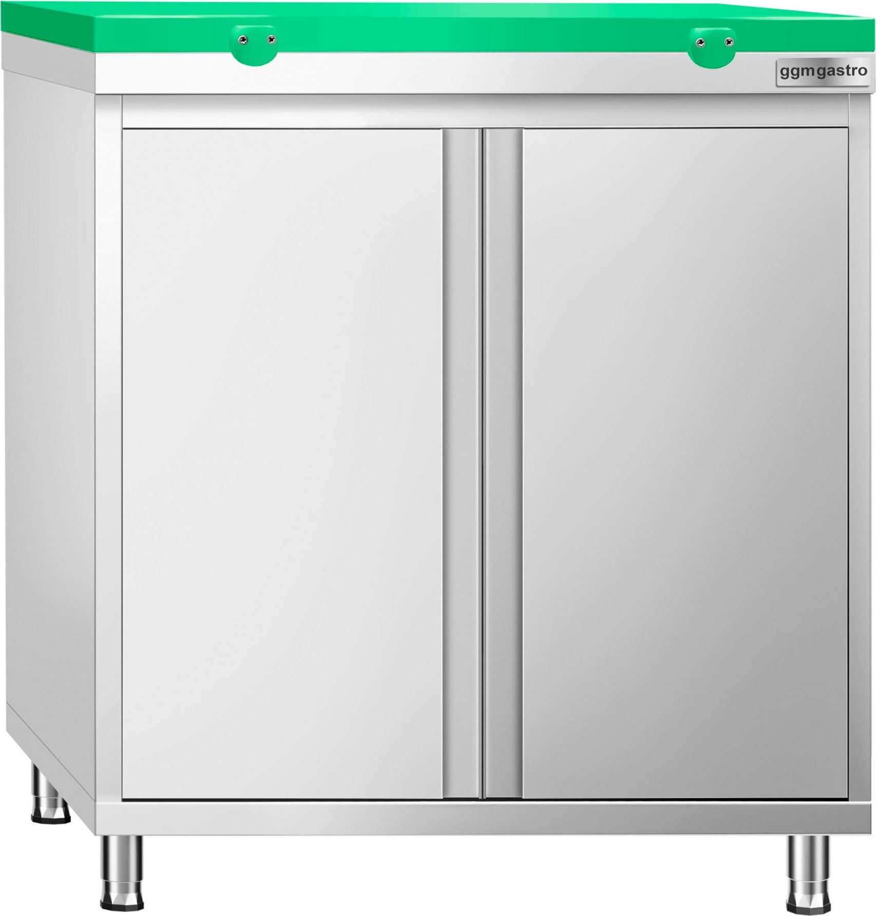 Nerezová pracovní skříňka PREMIUM - 800x600 mm - se 2 křídlovými dveřmi - vč. zelené krájecí desky