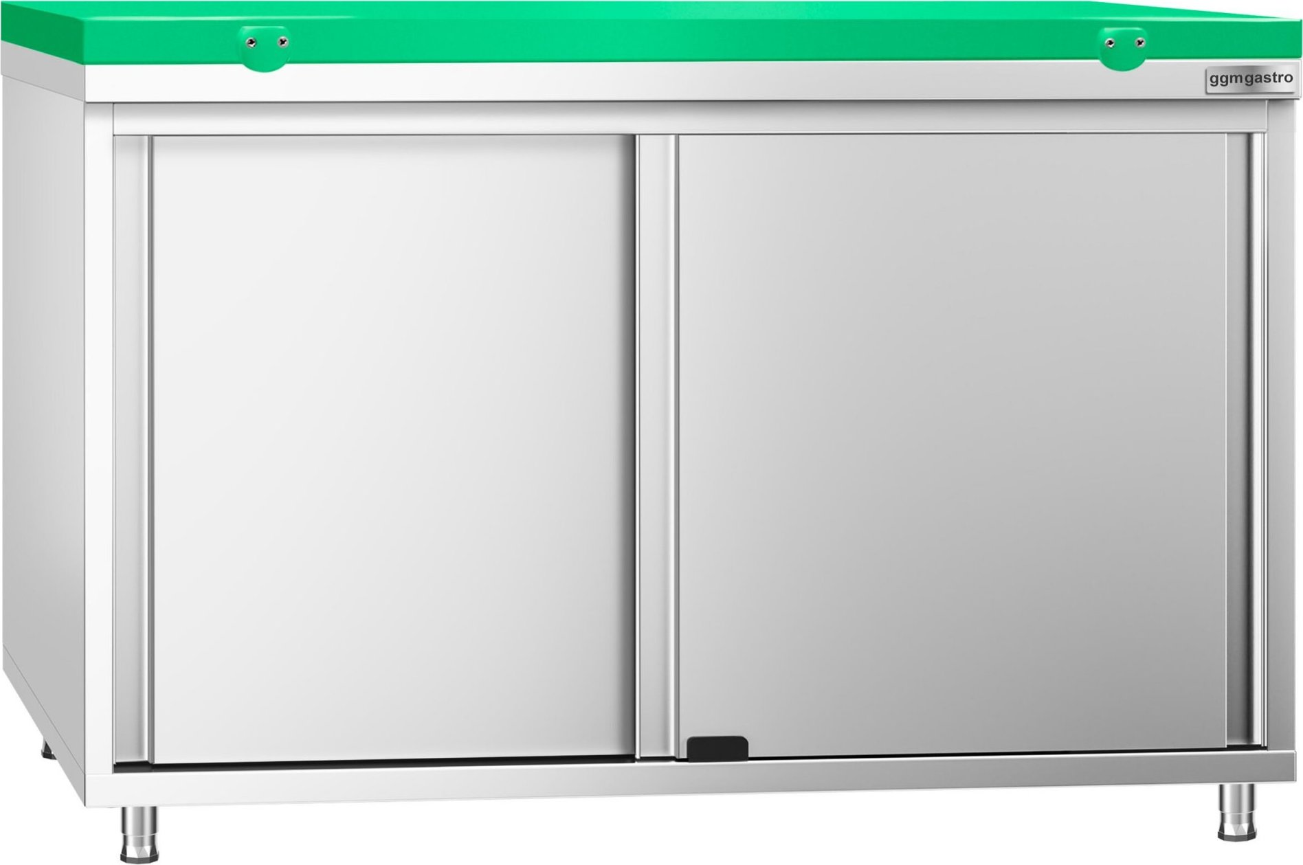 Nerezová pracovní skříňka PREMIUM - 1200x600 mm - s posuvnými dveřmi - vč. zelené krájecí desky