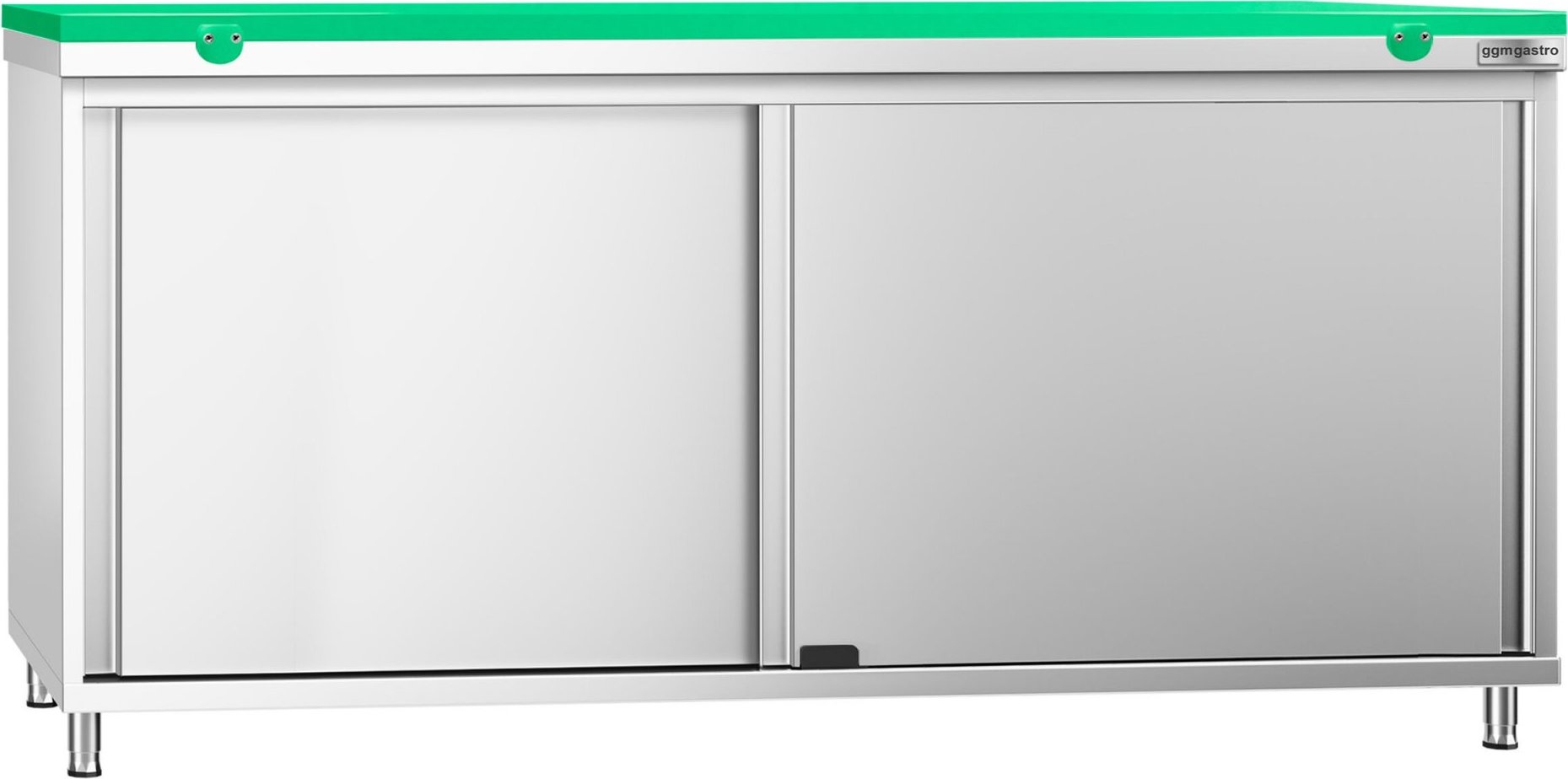 Nerezová pracovní skříňka PREMIUM - 1800x600 mm - s posuvnými dveřmi - vč. zelené krájecí desky