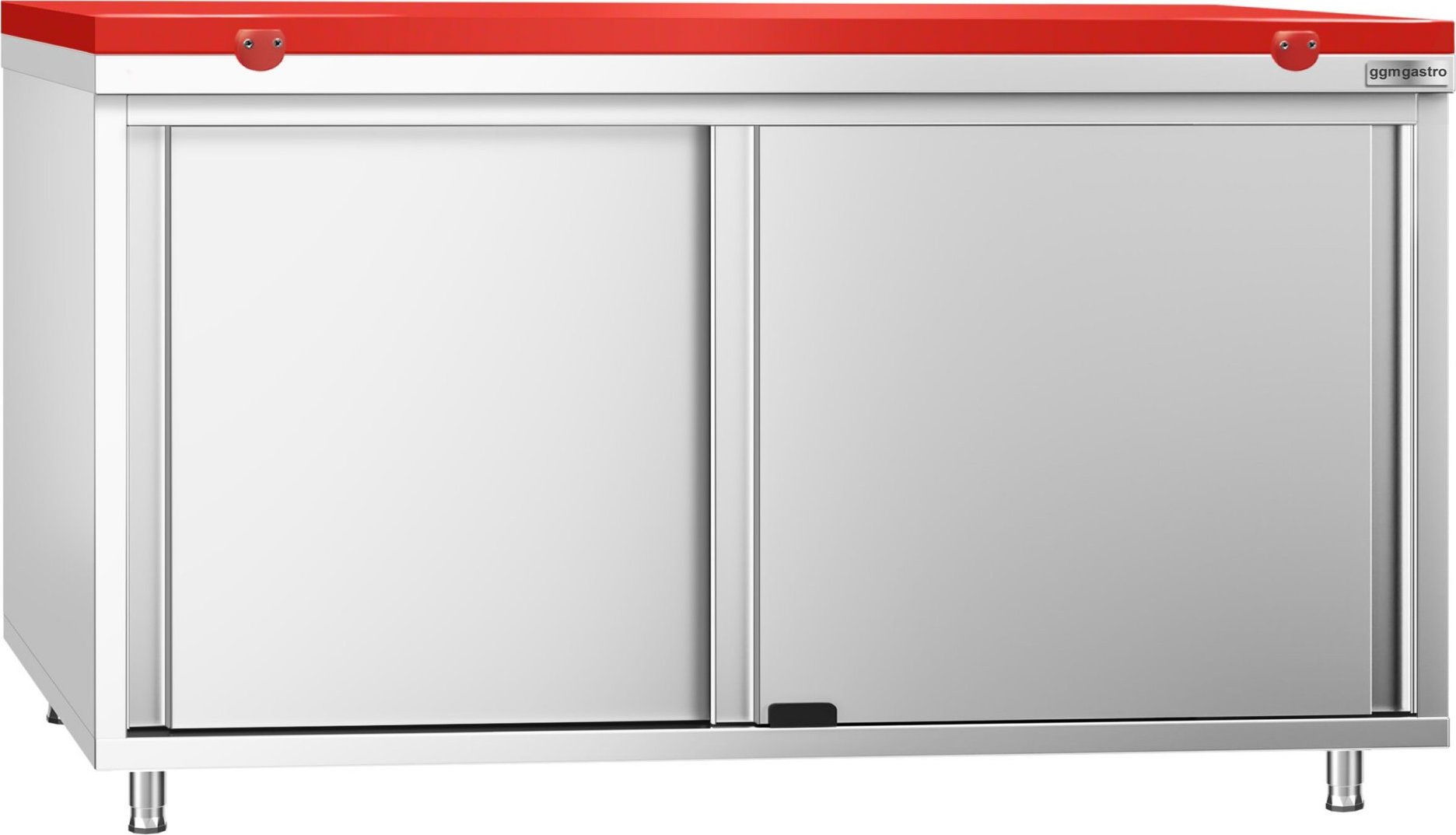 Nerezová pracovní skříňka PREMIUM - 1600x600 mm - s posuvnými dveřmi - vč. červené krájecí desky