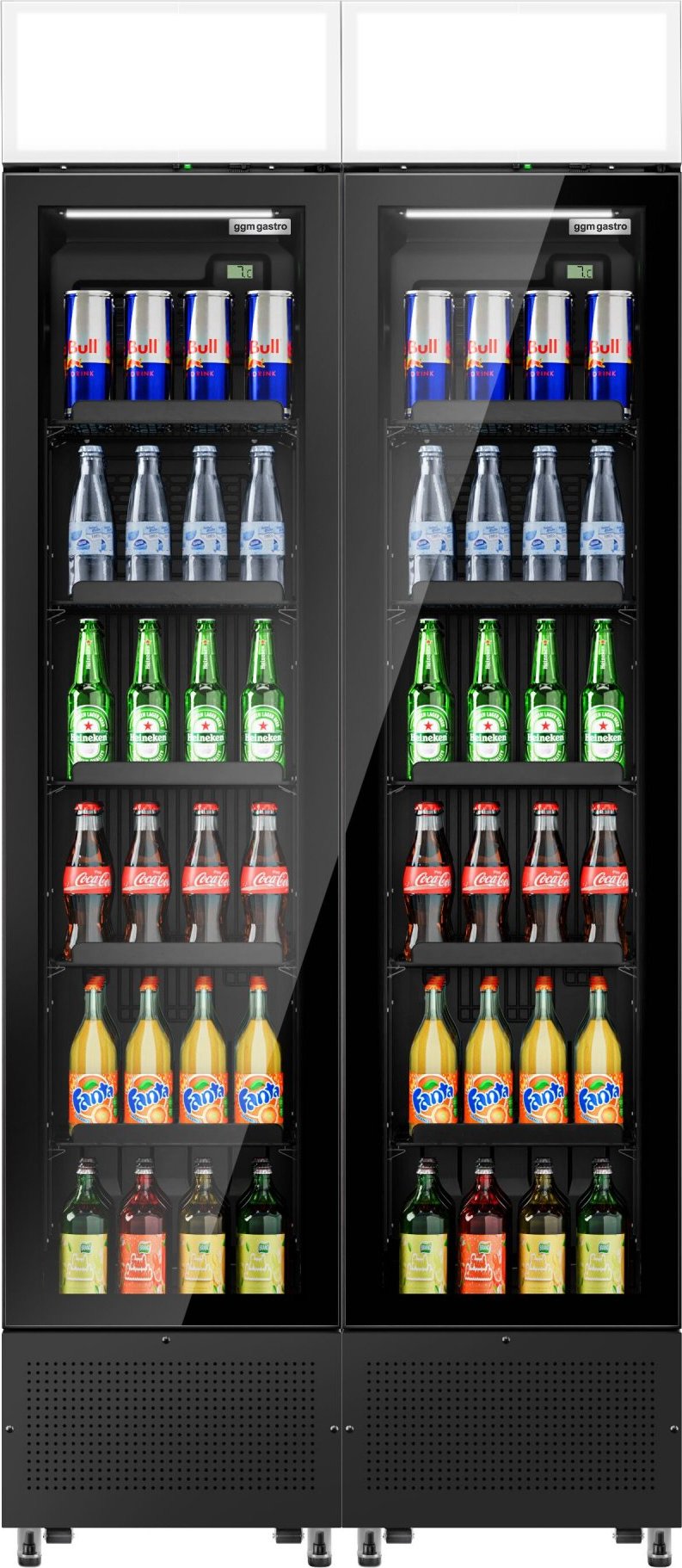 (2 ks) Lednice na nápoje - 290 L - Bezrámové provedení - Se 2 skleněnými dveřmi a reklamním displejem