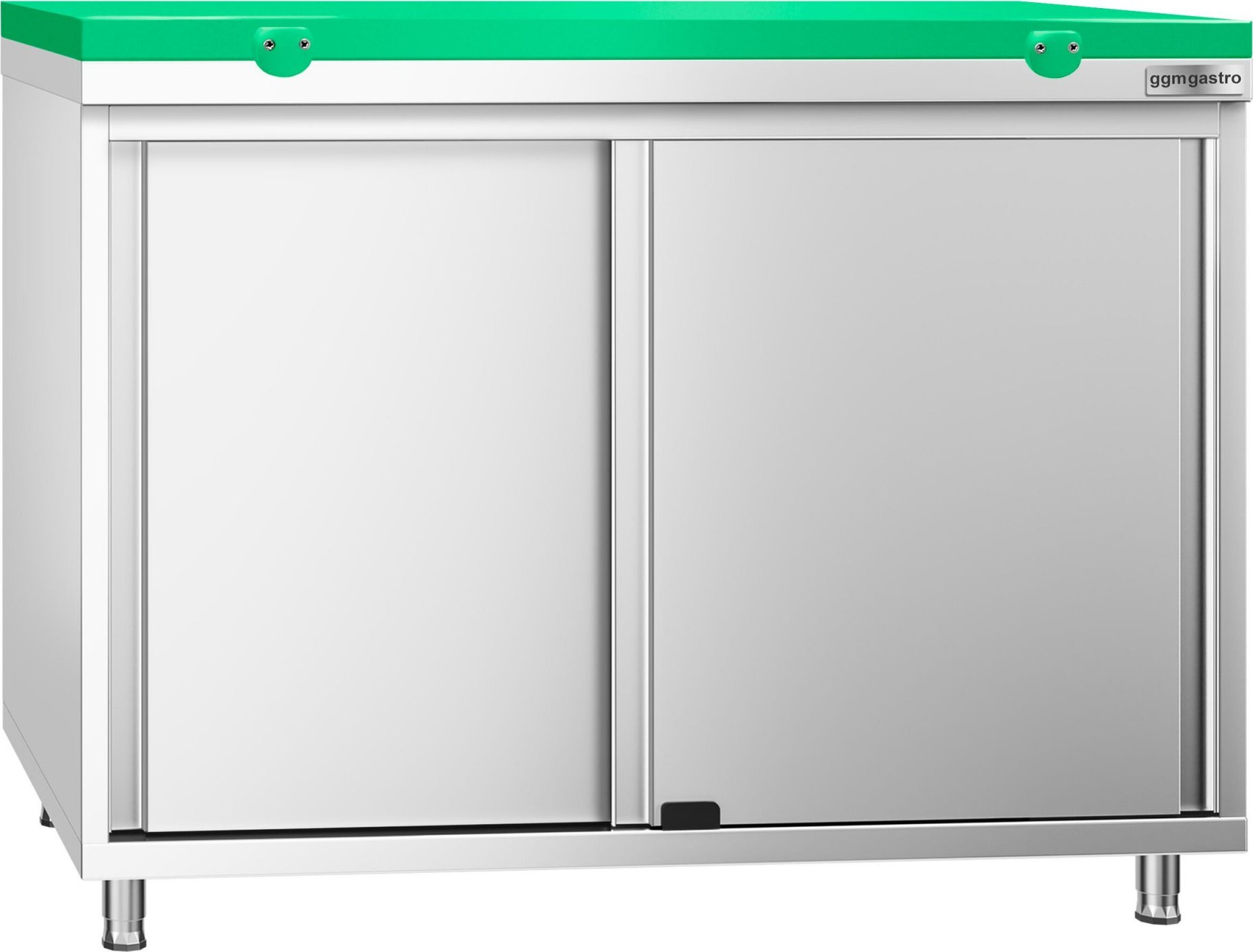 Nerezová pracovní skříňka PREMIUM - 1000x700 mm - s posuvnými dveřmi - vč. zelené krájecí desky