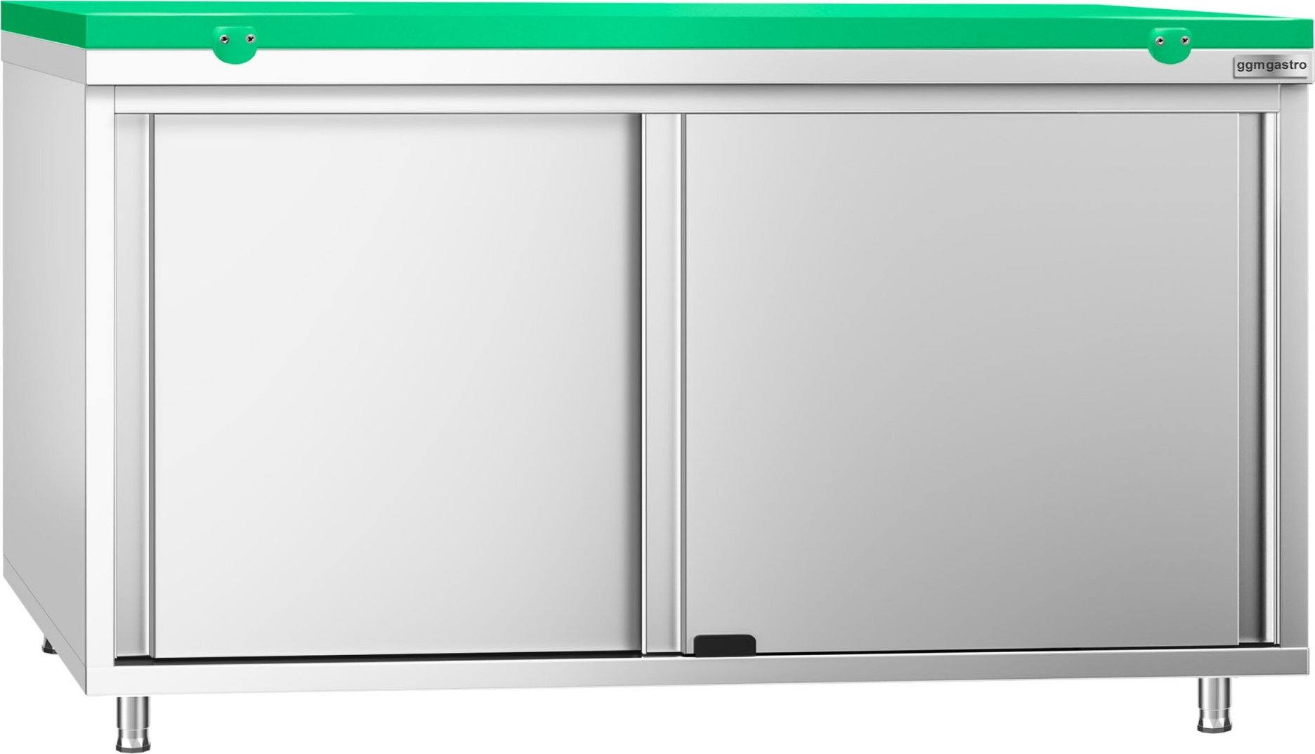 Nerezová pracovní skříňka PREMIUM - 1600x700 mm - s posuvnými dveřmi - vč. zelené krájecí desky