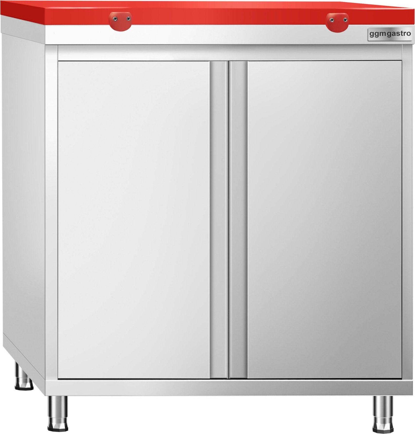 Nerezová pracovní skříňka PREMIUM - 800x700 mm - se 2 křídlovými dveřmi - vč. červené krájecí desky
