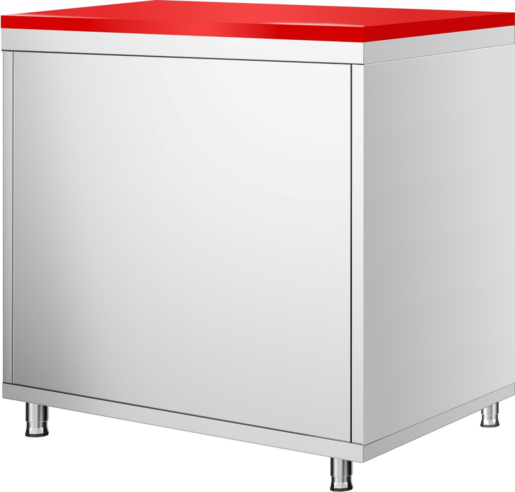 Nerezová pracovní skříňka PREMIUM - 800x700 mm - se 2 křídlovými dveřmi - vč. červené krájecí desky