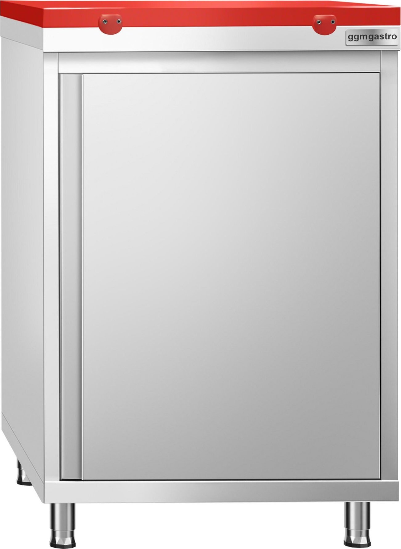 Nerezová pracovní skříňka PREMIUM - 600x700 mm - se 1 křídlovými dveřmi - vč. červené krájecí desky