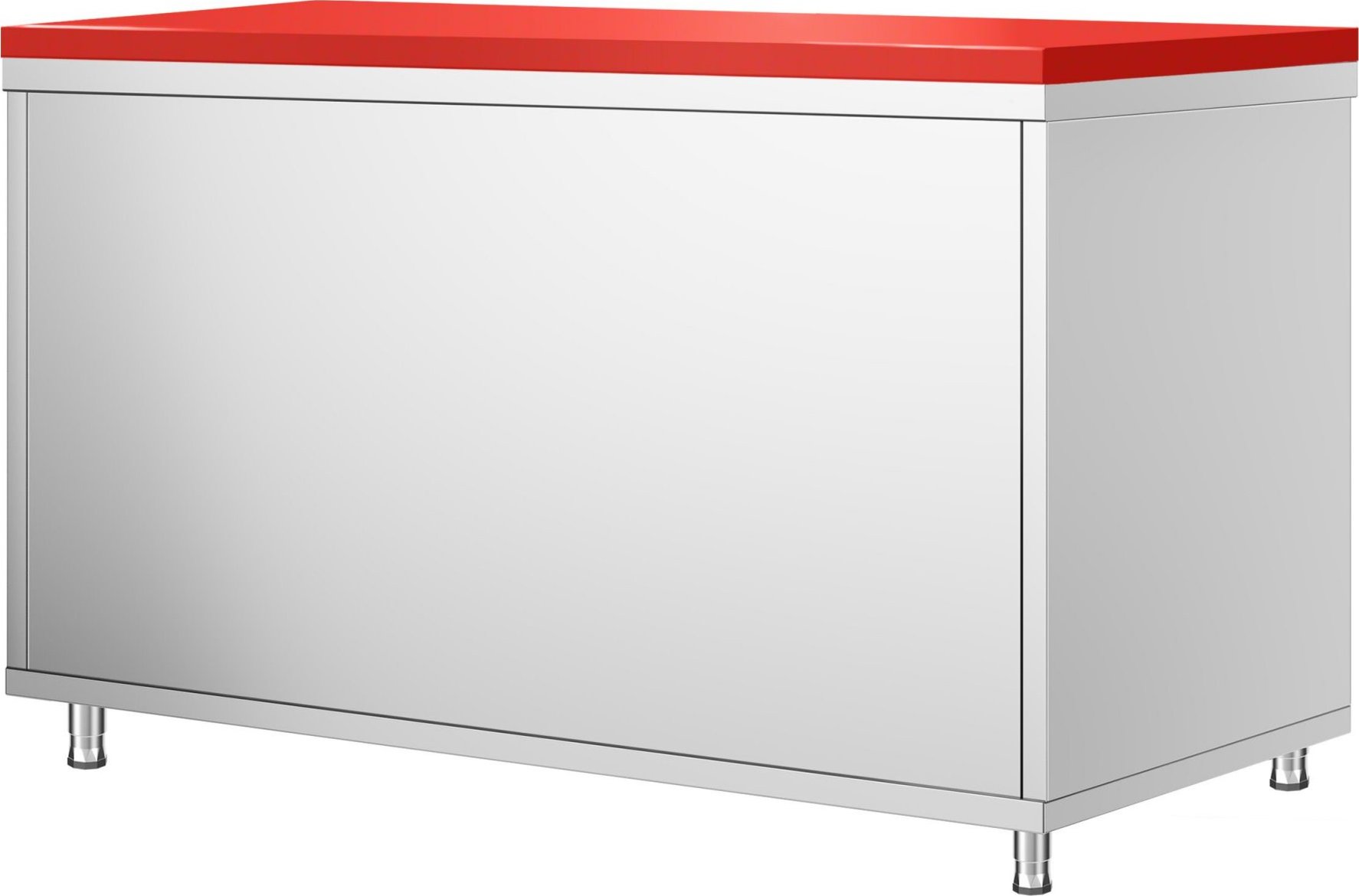 Nerezová pracovní skříňka PREMIUM - 1400x700 mm - s posuvnými dveřmi - vč. červené krájecí desky