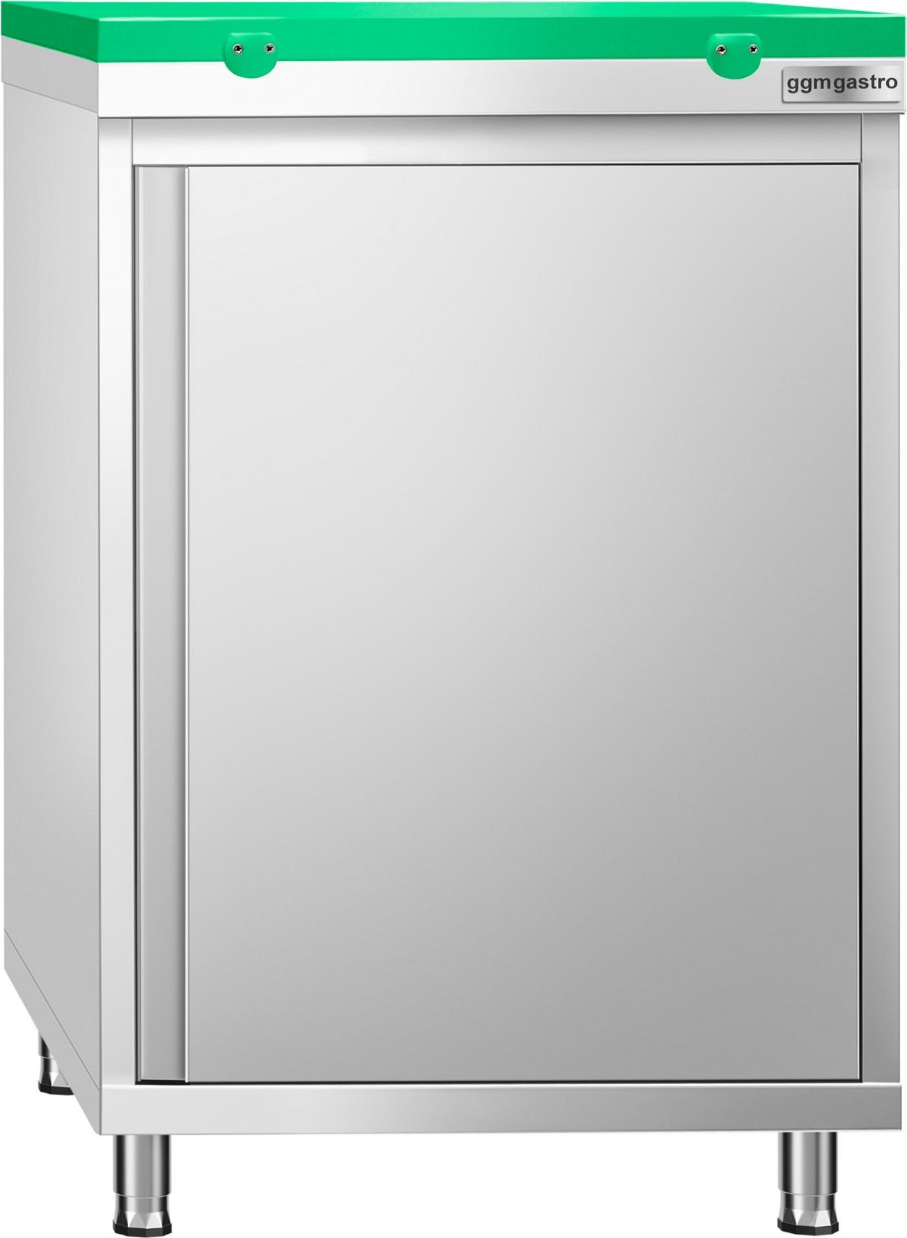 Nerezová pracovní skříňka PREMIUM - 600x700 mm - se 1 křídlovými dveřmi - vč. zelené krájecí desky