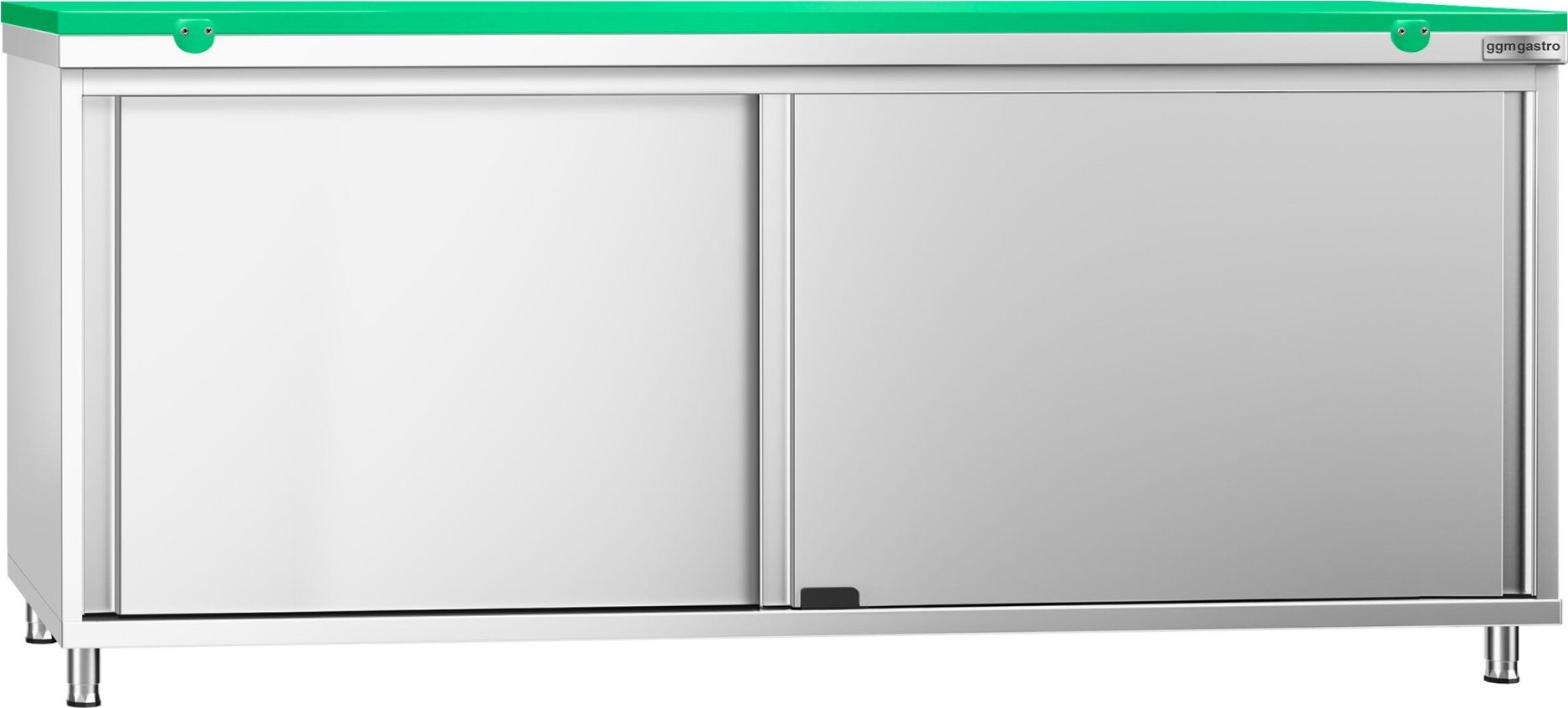 Nerezová pracovní skříňka PREMIUM - 2000x800 mm - s posuvnými dveřmi - vč. zelené krájecí desky