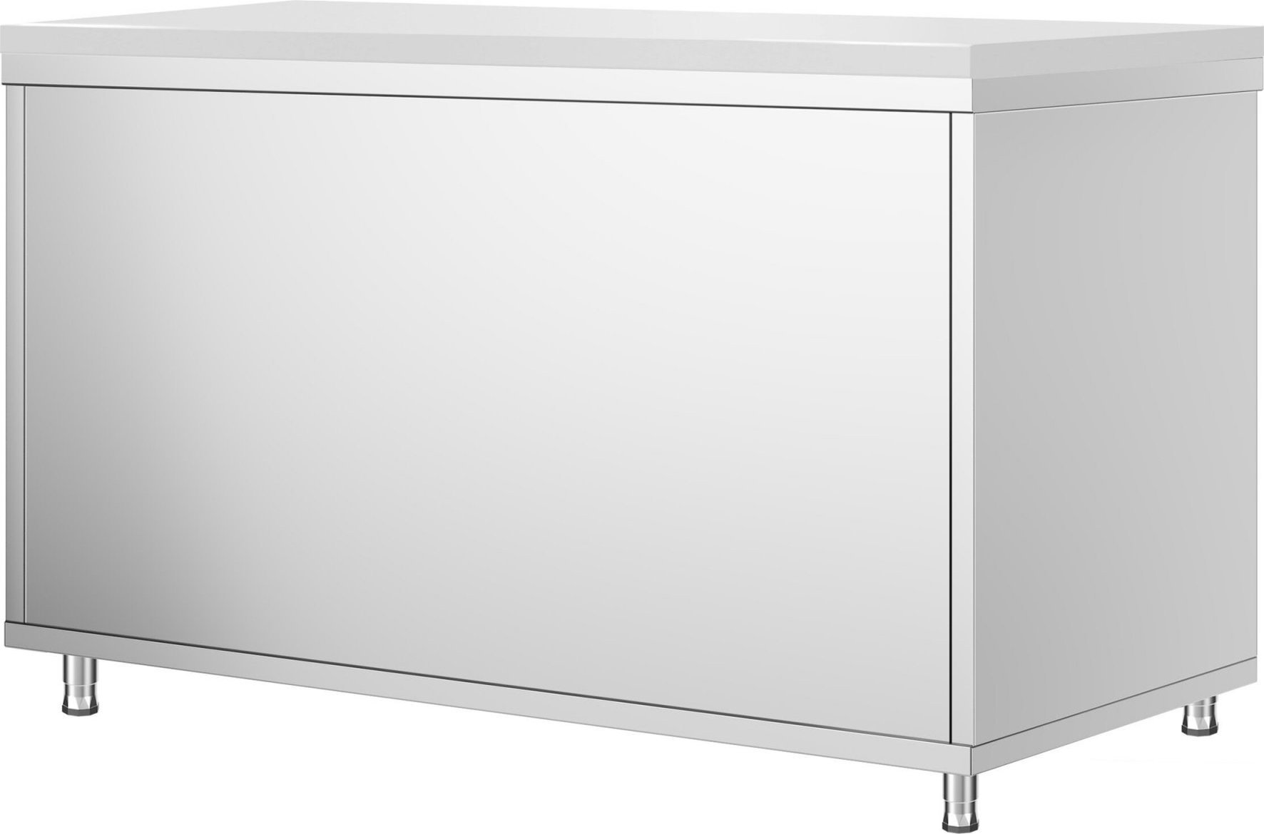 Nerezová pracovní skříňka PREMIUM - 1400x800 mm - s posuvnými dveřmi - vč. bílé krájecí desky