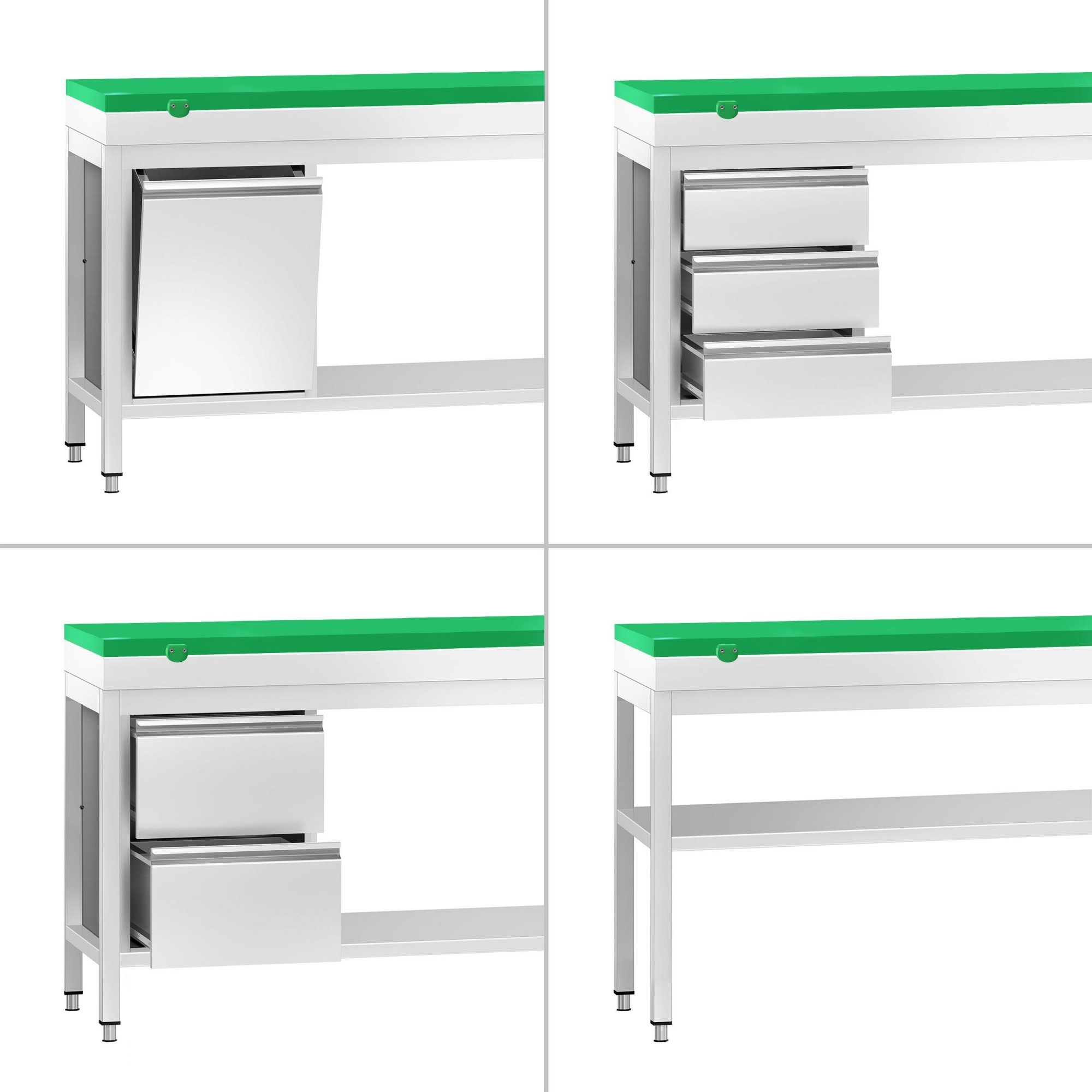Nerezový pracovní stůl PREMIUM - 1600x600 mm - se spodní policí - vč. zelené krájecí desky