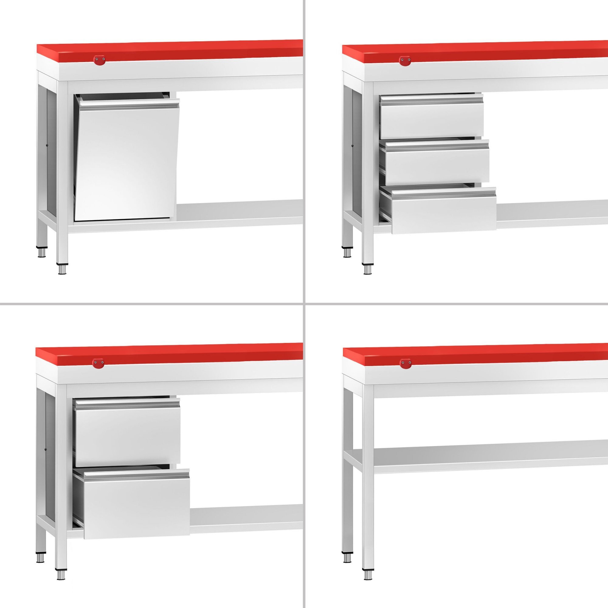Nerezový pracovní stůl PREMIUM - 1400x600 mm - se spodní policí - vč. červené krájecí desky