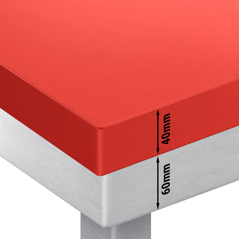 Nerezový pracovní stůl PREMIUM - 600x700 mm - se spodní policí - vč. červené krájecí desky