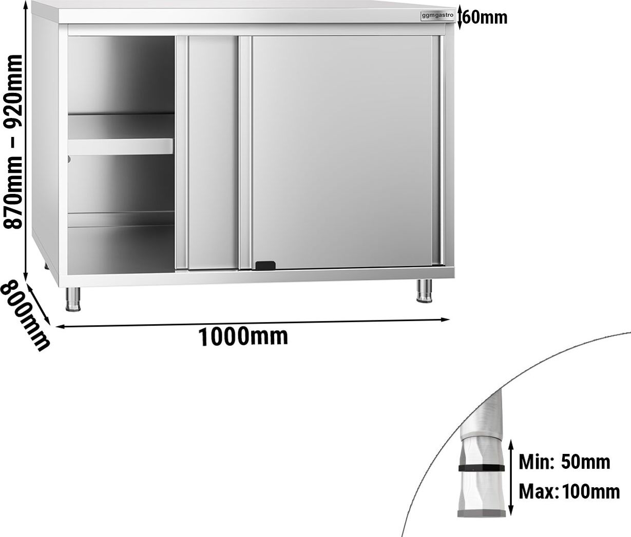Nerezová pracovní skříňka PREMIUM - 1000x800 mm - s posuvnými dveřmi